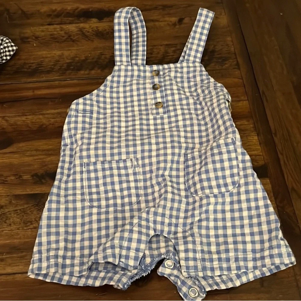 Carter's Blue and White Gingham Overalls